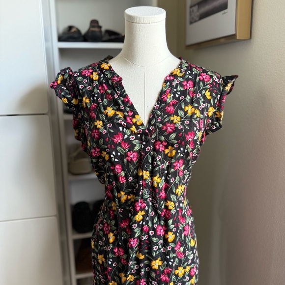 Old Navy Black Colorful Pink Floral Sleeveless Mini Sundress Size Large - Picture 7 of 8